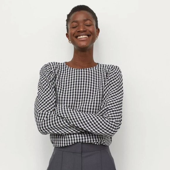 H&M Tops - H&M Gingham Checked Puff Sleeve Top